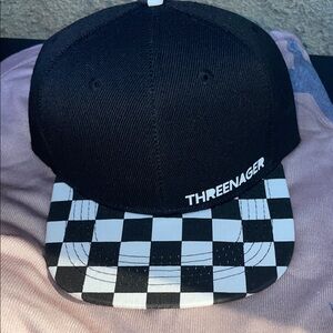 Kids “Threenager” Black and White Checkered Cap SnapBack